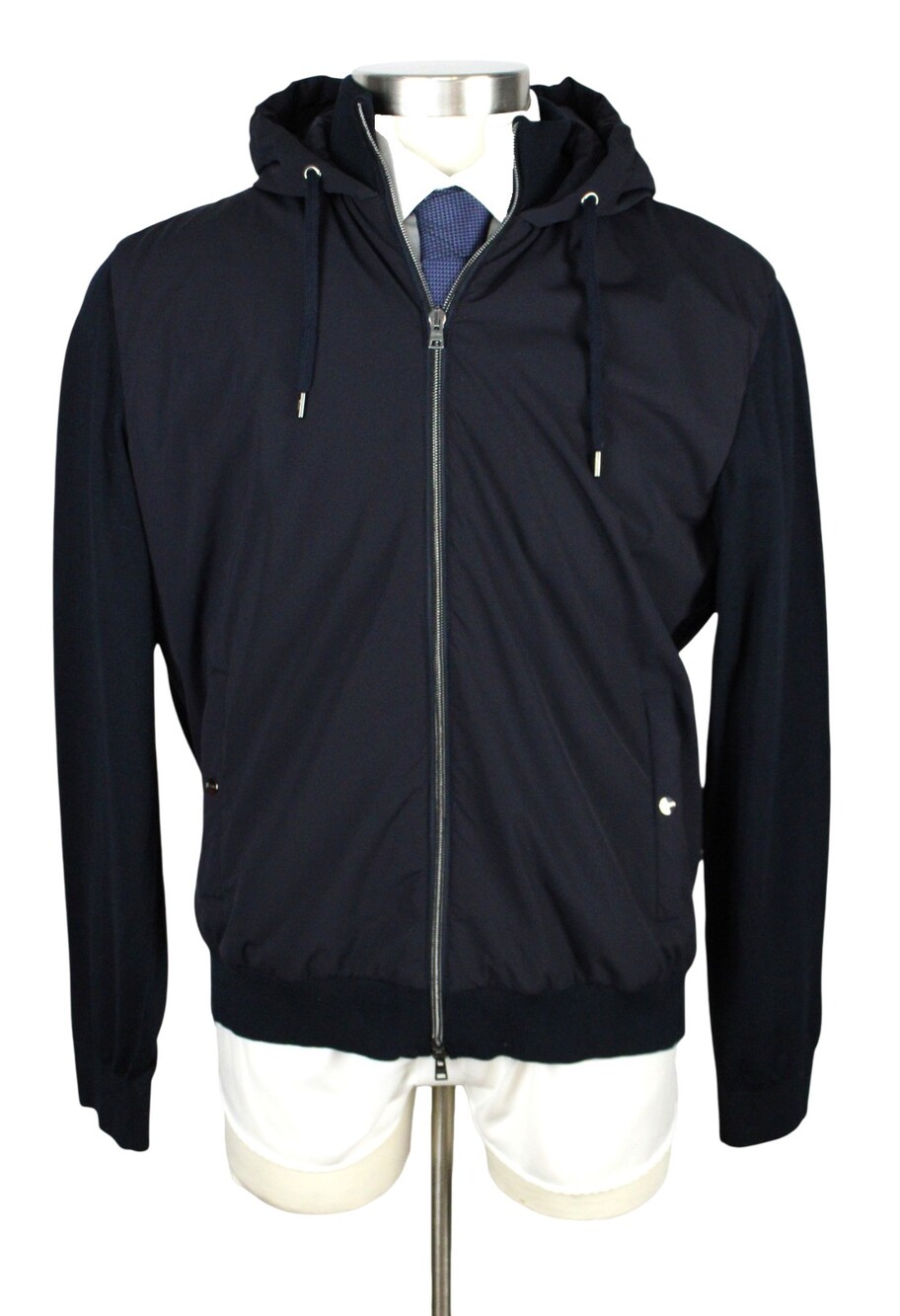 Herno Resort Cardigan Jacket 44 (54 EU) Mens Navy Zip Cotton Travel Nylon Hooded